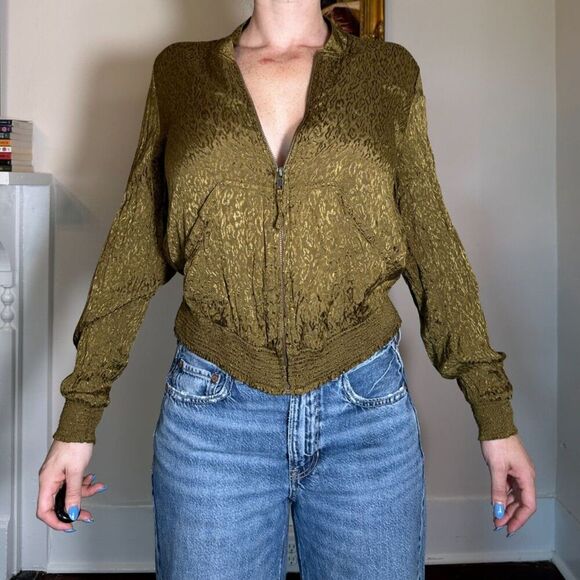 Meave by Anthropologie Cropped Silky Bomber Jacket Size Small - Picture 1 of 4